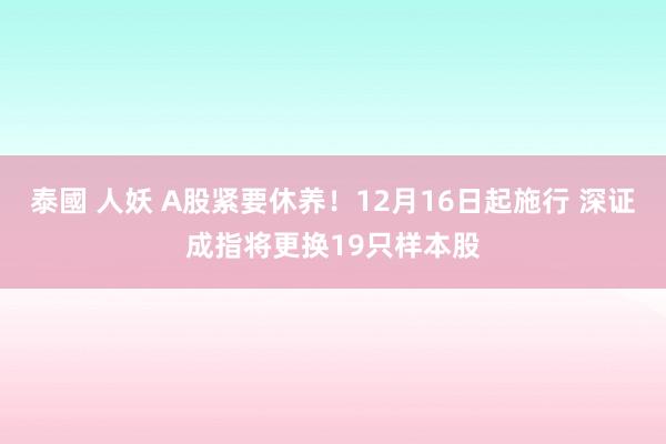 泰國 人妖 A股紧要休养！12月16日起施行 深证成指将更换19只样本股