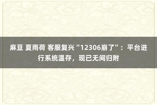 麻豆 夏雨荷 客服复兴“12306崩了”：平台进行系统温存，现已无间归附