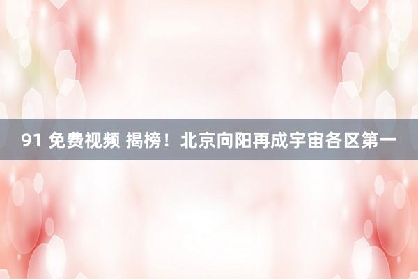 91 免费视频 揭榜！北京向阳再成宇宙各区第一